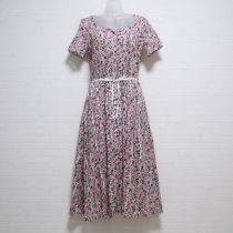 ピンク×ブルー系花柄ワンピース【S】