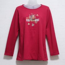 赤メモリアルチェックブーケプリント長Tシャツ