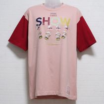 ピンク×赤ベースボールプリントTシャツ【M】