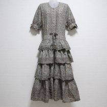 ブルーグレー系更紗段々ワンピース