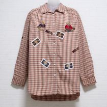 茶系チェックチロリアンくま刺繍ブラウス