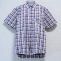 ブルー系チェックロゴパッチシャツ【M】