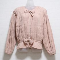ピンク総タックペプラムブラウス