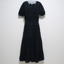 黒デザインパッチワークローンワンピース