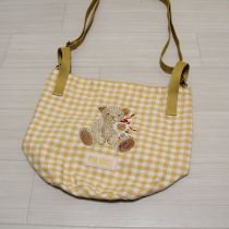 黄ギンガムくま刺繍2WAYバケツ