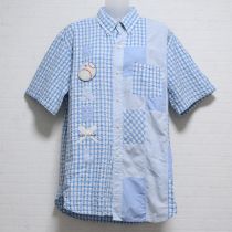 水色ミックスチェックベースボールワッペンシャツ