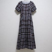茶系チェックワンピース