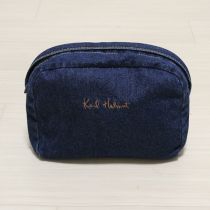 紺ロゴ刺繍デニムポーチ