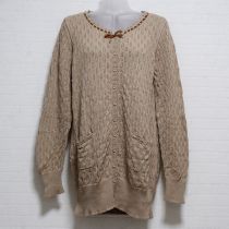 ベージュ模様編みロングカーディガン