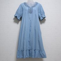 ライトブルー綿麻ダンガリーワンピース