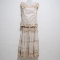 ベージュクロッシェ花レースブラウス&スカート【S】