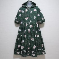 グリーン雪だるまくまフード付きワンピース