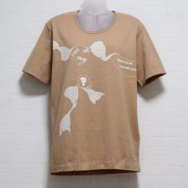 ベージュリボンプリントTシャツ【M】