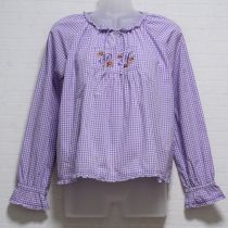 パープルギンガムロゴ刺繍ブラウス