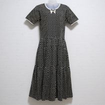 黒リボンプリント水玉カットソーワンピース