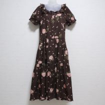 茶薔薇柄ワンピース