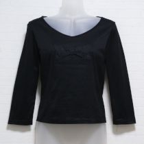 黒リボンアップリケ長Tシャツ