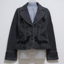黒花モチーフ付きデニムジャケット【9号】
