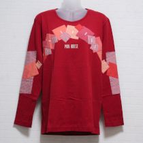 赤パッチワーク長Tシャツ【L】