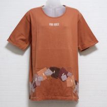 茶系パッチワークTシャツ【L】