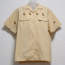 黄ギンガムアロハうさぎ刺繍ブラウス