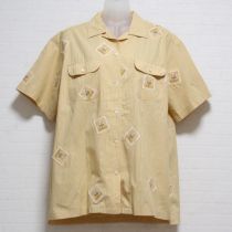 黄チェックブーケパッチ付きブラウス