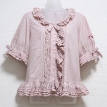 ピンクリボン刺繍入りローンフリルブラウス