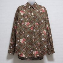 茶系チェックブーケボタンダウンシャツ【S】