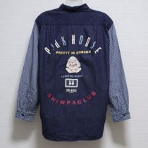 青たれ耳うさぎ刺繍デニムシャツ