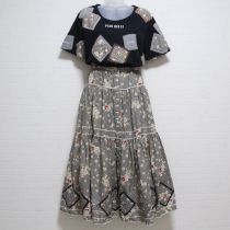黒ギンガム×マーガレットパッチワークTシャツ&スカート【L】