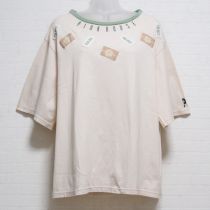 【ゆったり】生成×薄荷ロゴ&ネームワッペンTシャツ