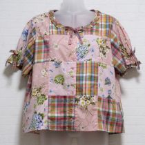 ピンク系白たんぽぽ柄×ハイドランジア柄ブラウス