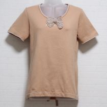 ベージュギンガムリボンTシャツ