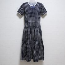 紺リボンプリント水玉カットソーワンピース