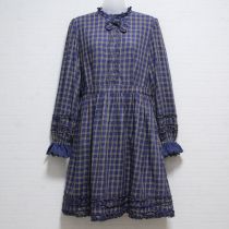 ブルー系チェックリボン付きワンピース【3(M)】