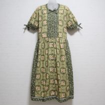 薄荷パッチワーク小花プリントワンピース