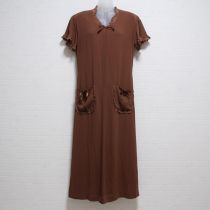 茶レースフリル使いリボンワンピース