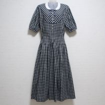 紺系チェックヨークワンピース