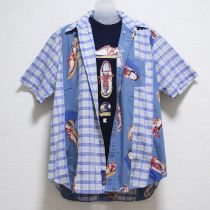 紺スニーカープリントパッチワークシャツ&Tシャツ