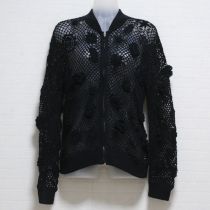 黒クロッシェジップアップカーディガン
