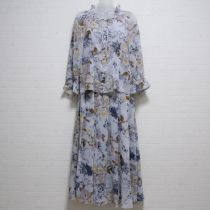 ブルーグレー花柄シフォンブラウス&スカート