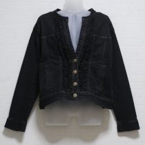 黒フリルアクセントストレッチデニムジャケット【3(9号)】