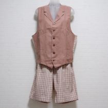 ピンクチェック使いベスト&ショートパンツ