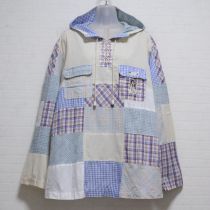 ブルー系ミックスチェックハスキー刺繍プルオーバー【L】