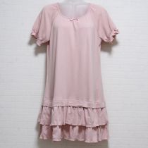 ピンクサテンリボン使いカットソーチュニック