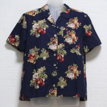紺麻混木の実ブーケシャツ