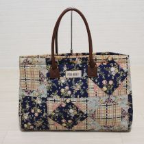 紺系パッチワーク小花プリントトートバッグ