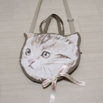 ベージュ系猫プリント2WAYバッグ