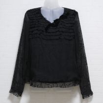 黒リボン柄シフォンブラウス