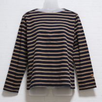 紺×ベージュボーダーくま刺繍長Tシャツ【4(L)】
